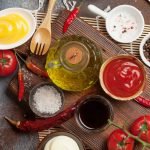 Set of various sauces. Popular sauces in bowls